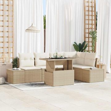 vidaXL Sodo Sofų Rinkinys su saugykla 6 pcs Smėlio Poli ratanas