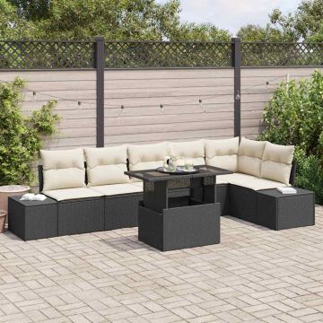 vidaXL Sodo Sofų Rinkinys su pagalve 7 pcs Juoda poliratanas