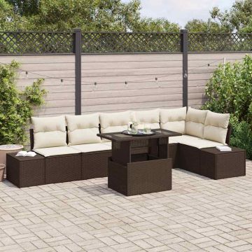 vidaXL Sodo Sofų Rinkinys su saugykla 7 pcs Ruda Poli ratanas