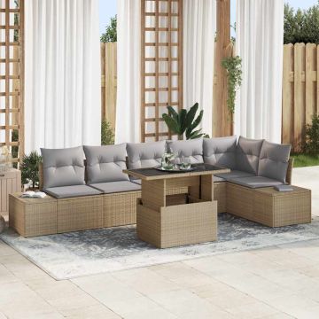 vidaXL Sodo Sofų Rinkinys su saugykla 7 pcs Smėlio Poli ratanas
