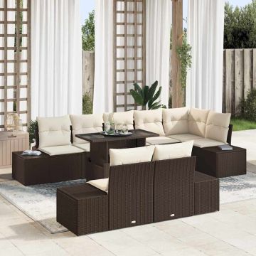 vidaXL Sodo Sofų Rinkinys su saugykla 9 pcs Ruda Poli ratanas
