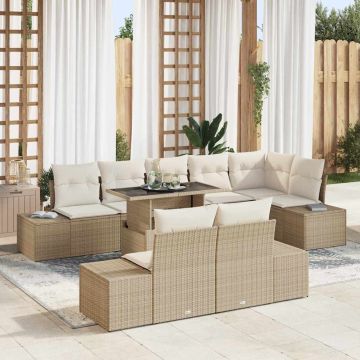 vidaXL Sodo Sofų Rinkinys su saugykla 9 pcs Smėlio Poli ratanas