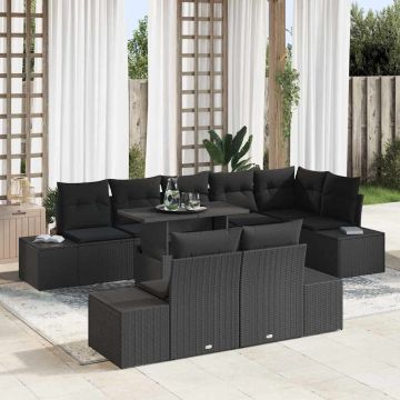 vidaXL Sodo Sofų Rinkinys su saugykla 9 pcs Juoda Poli ratanas