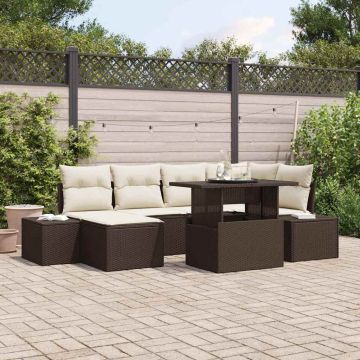 vidaXL Sodo Sofų Rinkinys su saugykla 7 pcs Ruda Poli ratanas