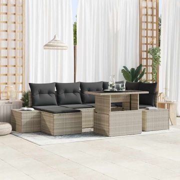 vidaXL Sodo Sofų Rinkinys 7 pcs Šviesiai pilka Poli ratanas