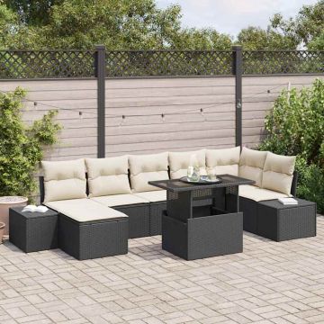 vidaXL Sodo Sofų Rinkinys su saugykla 8 pcs Juoda Poli ratanas