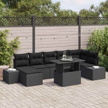 vidaXL Sodo Sofų Rinkinys su saugykla 8 pcs Juoda Poli ratanas