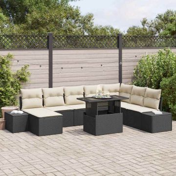 vidaXL Sodo Sofų Rinkinys su saugykla 9 pcs Juoda Poli ratanas