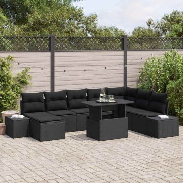 vidaXL Sodo Sofų Rinkinys su saugykla 9 pcs Juoda Poli ratanas