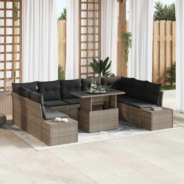 vidaXL Sodo Sofų Rinkinys su saugykla 10 pcs Pilka Poli ratanas
