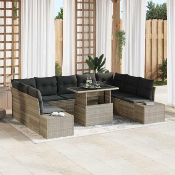 vidaXL Sodo Sofų Rinkinys 10 pcs Šviesiai pilka Poli ratanas