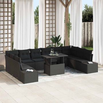 vidaXL Sodo Sofų Rinkinys su saugykla 11 pcs Juoda Poli ratanas