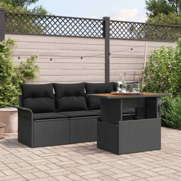 vidaXL Sodo Sofų Rinkinys su saugykla 5 pcs Juoda Poli ratanas