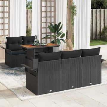 vidaXL Sodo Sofų Rinkinys su saugykla 6 pcs Juoda Poli ratanas
