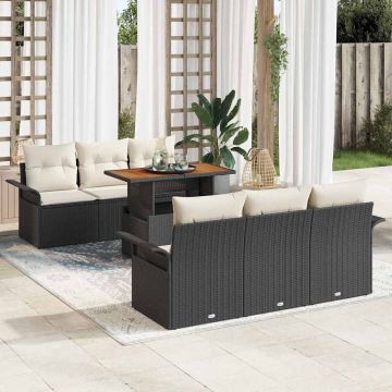 vidaXL Sodo Sofų Rinkinys su saugykla 7 pcs Juoda Poli ratanas