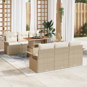 vidaXL Sodo Sofų Rinkinys su saugykla 7 pcs Smėlio Poli ratanas