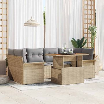 vidaXL Sodo Sofų Rinkinys su saugykla 7 pcs Smėlio Poli ratanas