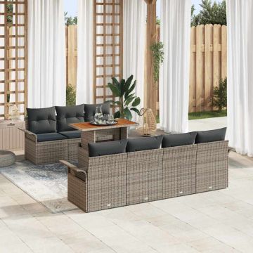 vidaXL Sodo Sofų Rinkinys su saugykla 8 pcs Pilka Poli ratanas