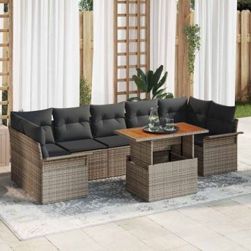 vidaXL Sodo Sofų Rinkinys su saugykla 8 pcs Pilka Poli ratanas