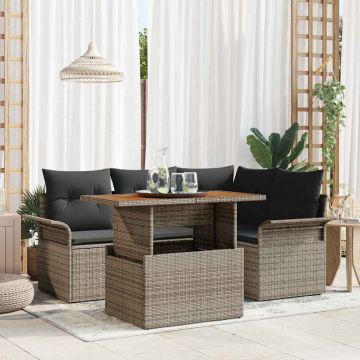 vidaXL Sodo Sofų Rinkinys su saugykla 5 pcs Pilka Poli ratanas