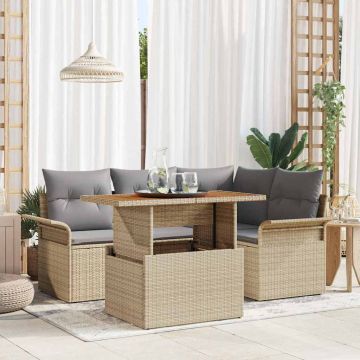 vidaXL Sodo Sofų Rinkinys su saugykla 5 pcs Smėlio Poli ratanas