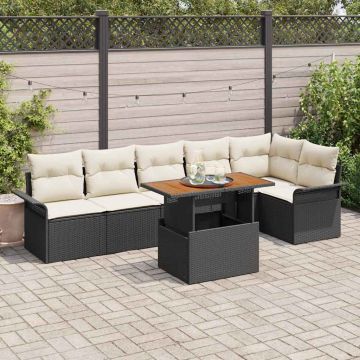 vidaXL Sodo Sofų Rinkinys su saugykla 7 pcs Juoda Poli ratanas
