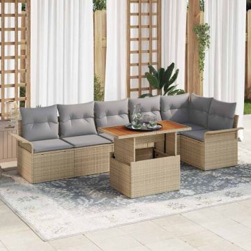 vidaXL Sodo Sofų Rinkinys su saugykla 7 pcs Smėlio Poli ratanas