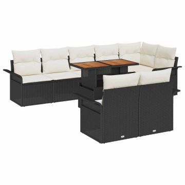 vidaXL Sodo Sofų Rinkinys su saugykla 9 pcs Juoda Poli ratanas