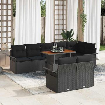 vidaXL Sodo Sofų Rinkinys su saugykla 9 pcs Juoda Poli ratanas
