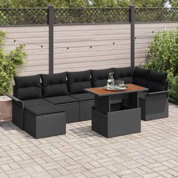 vidaXL Sodo Sofų Rinkinys su saugykla 8 pcs Juoda Poli ratanas