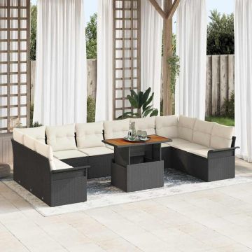 vidaXL Sodo Sofų Rinkinys su saugykla 11 pcs Juoda Poli ratanas