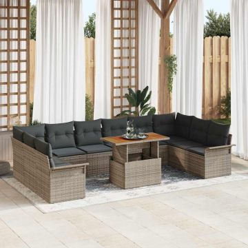 vidaXL Sodo Sofų Rinkinys su saugykla 11 pcs Pilka Poli ratanas