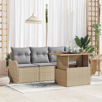 vidaXL Sodo Sofų Rinkinys su saugykla 5 pcs Smėlio poliratanas