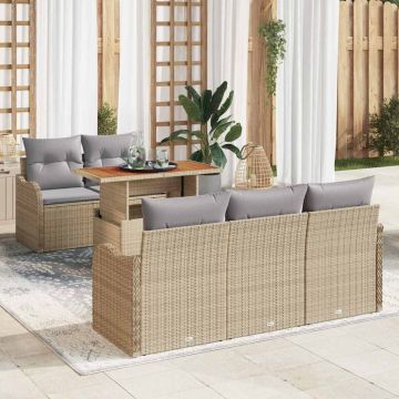 vidaXL Sodo Sofų Rinkinys su saugykla 6 pcs Smėlio Poli ratanas