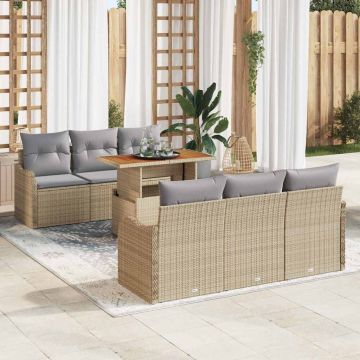 vidaXL Sodo Sofų Rinkinys su saugykla 7 pcs Smėlio Poli ratanas