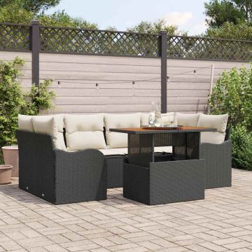 vidaXL Sodo Sofų Rinkinys su saugykla 7 pcs Juoda Poli ratanas