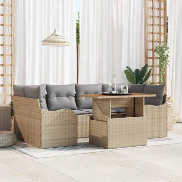 vidaXL Sodo Sofų Rinkinys su saugykla 7 pcs Smėlio Poli ratanas