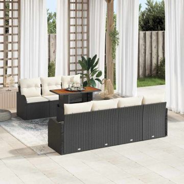 vidaXL Sodo Sofų Rinkinys su saugykla 8 pcs Juoda Poli ratanas