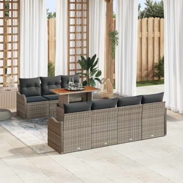 vidaXL Sodo Sofų Rinkinys su saugykla 8 pcs Pilka Poli ratanas