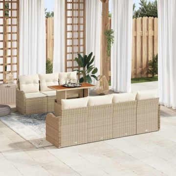 vidaXL Sodo Sofų Rinkinys su saugykla 8 pcs Smėlio Poli ratanas