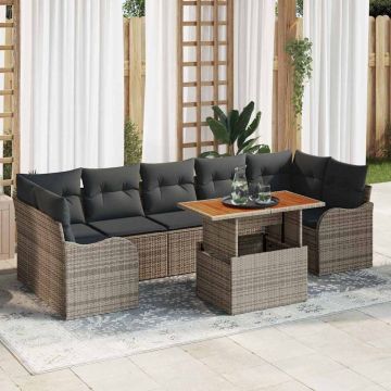 vidaXL Sodo Sofų Rinkinys su saugykla 8 pcs Pilka Poli ratanas