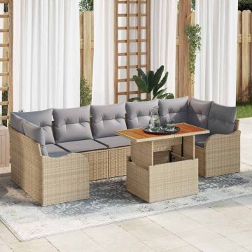 vidaXL Sodo Sofų Rinkinys su saugykla 8 pcs Smėlio Poli ratanas