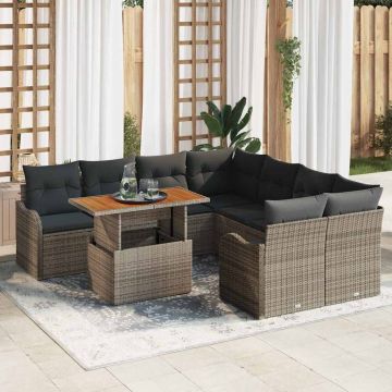 vidaXL Sodo Sofų Rinkinys su saugykla 9 pcs Pilka Poli ratanas