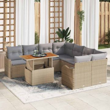vidaXL Sodo Sofų Rinkinys su saugykla 9 pcs Smėlio Poli ratanas