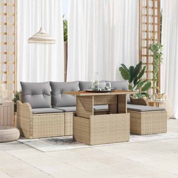 vidaXL Sodo Sofų Rinkinys su saugykla 6 pcs Smėlio Poli ratanas
