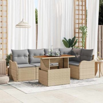vidaXL Sodo Sofų Rinkinys su saugykla 6 pcs Smėlio Poli ratanas