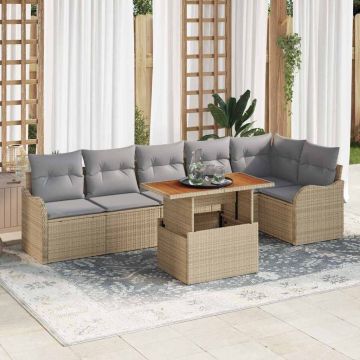 vidaXL Sodo Sofų Rinkinys su saugykla 7 pcs Smėlio Poli ratanas