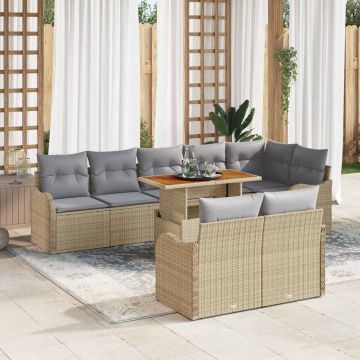 vidaXL Sodo Sofų Rinkinys su saugykla 9 pcs Smėlio Poli ratanas