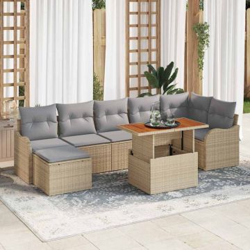 vidaXL Sodo Sofų Rinkinys su saugykla 8 pcs Smėlio Poli ratanas