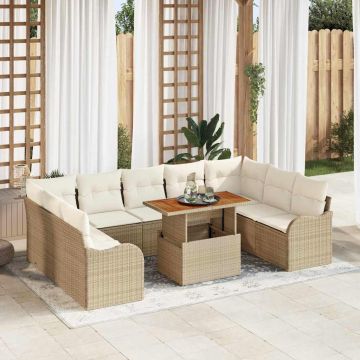 vidaXL Sodo Sofų Rinkinys su saugykla 10 pcs Smėlio Poli ratanas